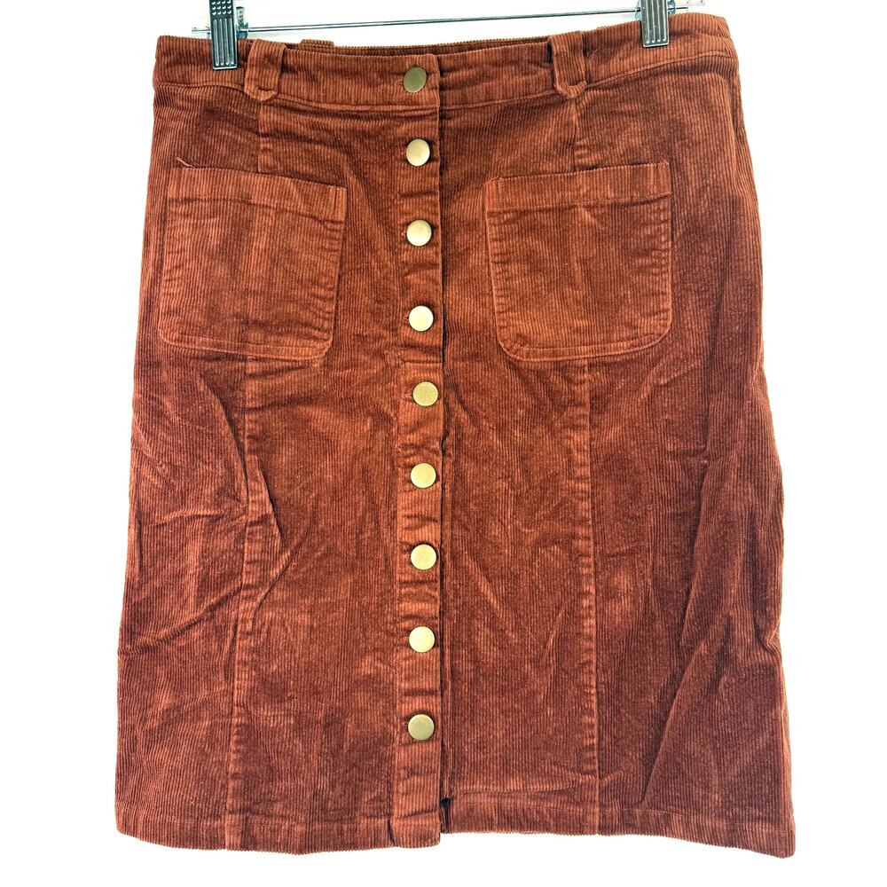 Böhme Women’s M Rust Brown Corduroy Button Front Midi Skirt Size Medium